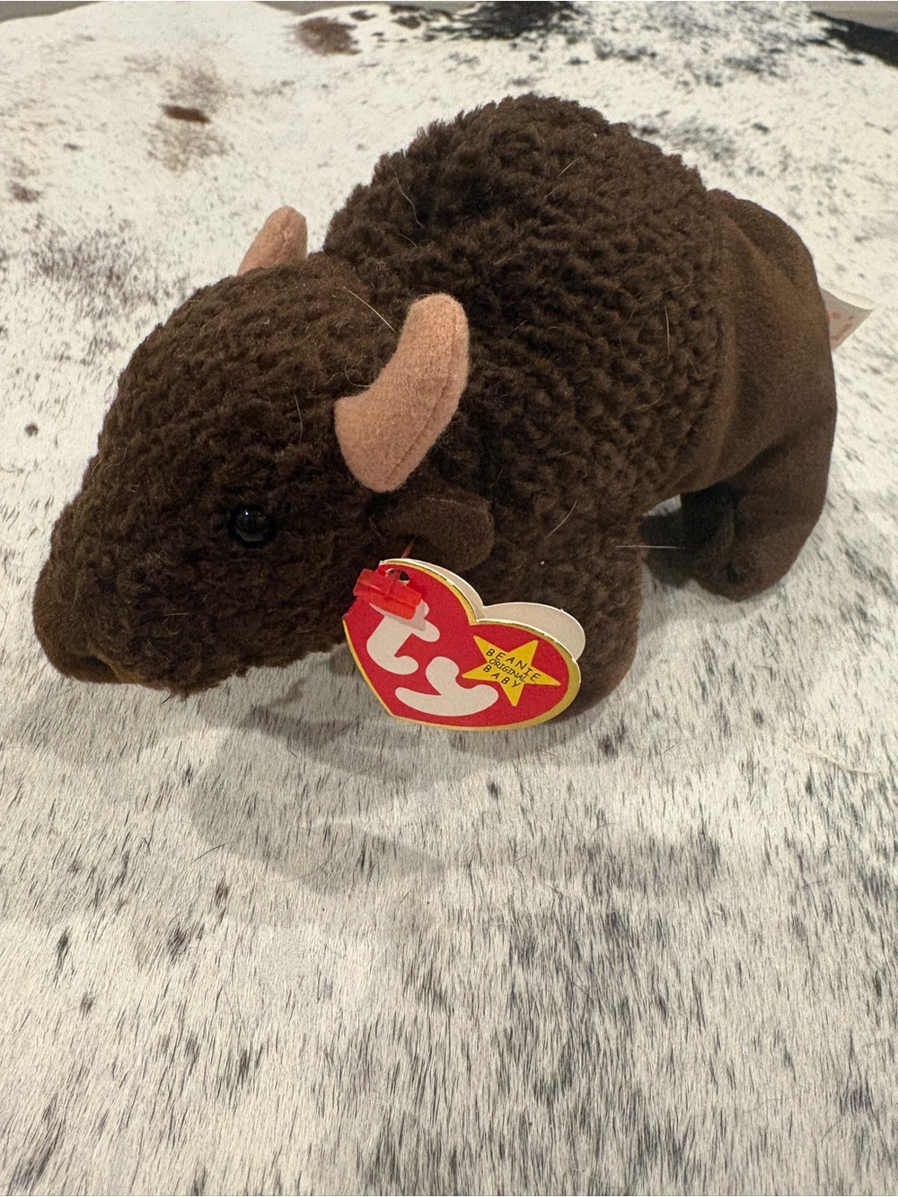 Ty Brown Buffalo Beanie Baby Plush with Tan Horns